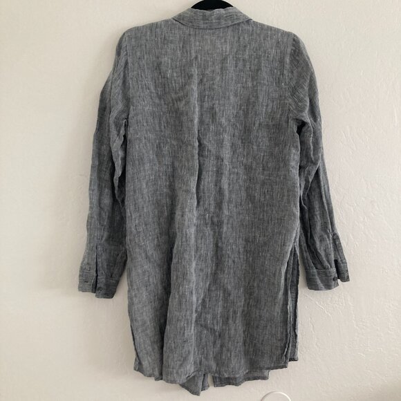 J Jill 100% Linen Tunic Top Button Front Gray Lagenlook Beach Coastal Oversized - Picture 6 of 9